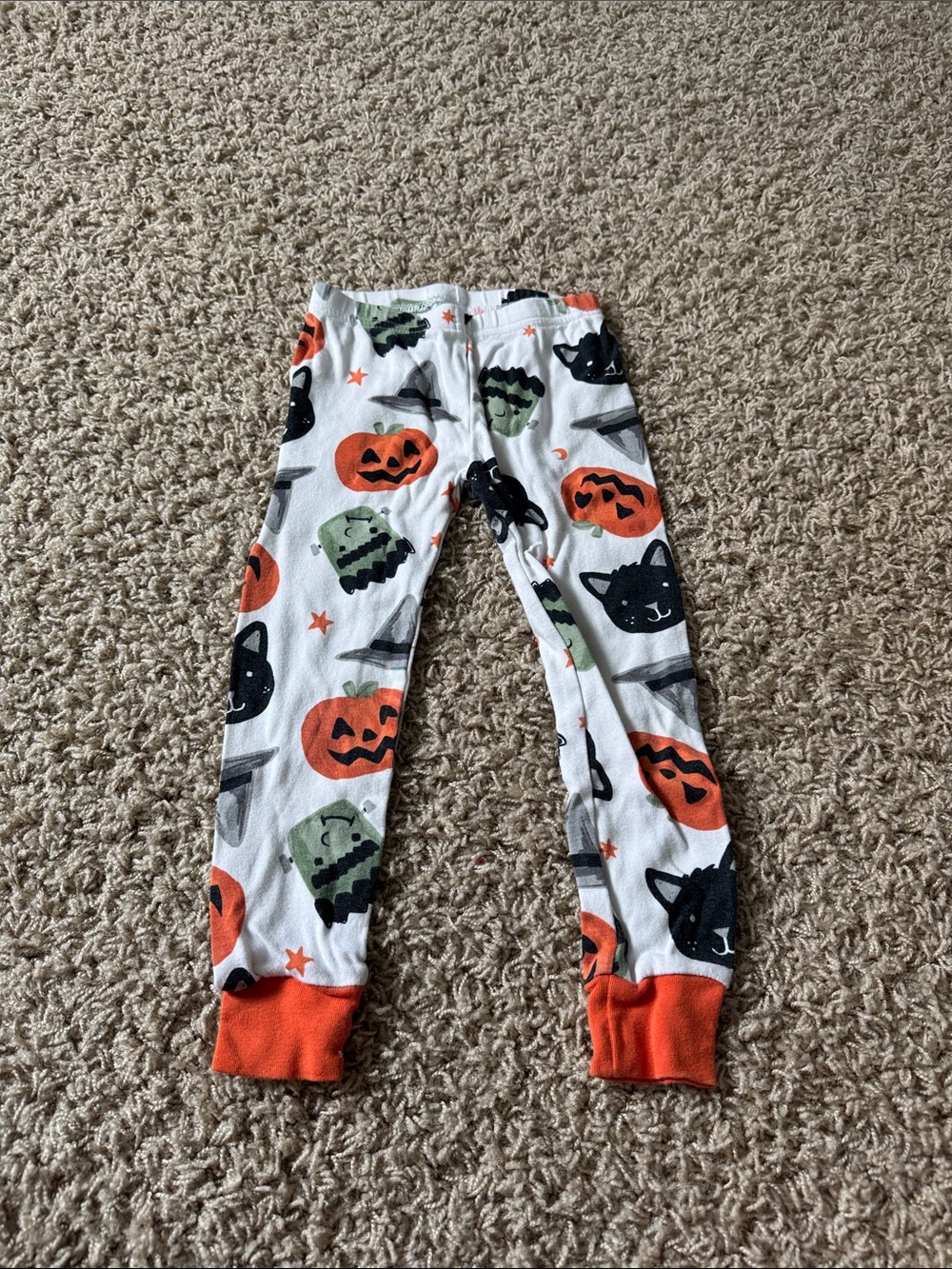 Kids Halloween Pajama Set with Orange Trim - Pumpkin & Black Cat Print - Picture 2 of 7